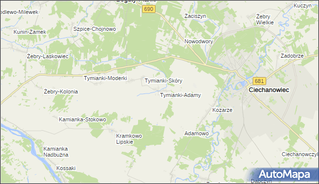 mapa Tymianki-Adamy, Tymianki-Adamy na mapie Targeo