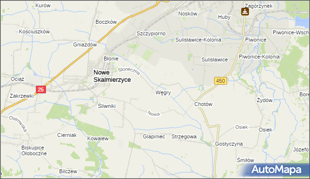 mapa Węgry gmina Nowe Skalmierzyce, Węgry gmina Nowe Skalmierzyce na mapie Targeo