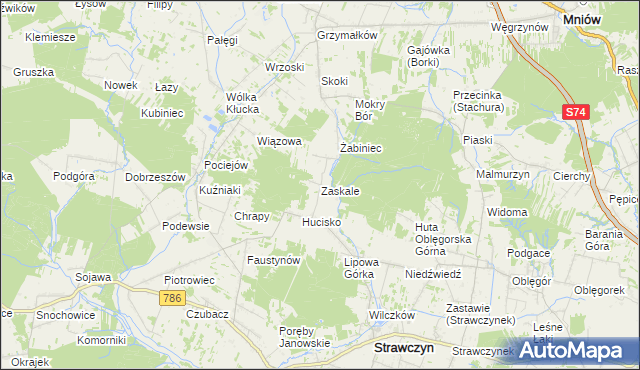 mapa Zaskale gmina Strawczyn, Zaskale gmina Strawczyn na mapie Targeo