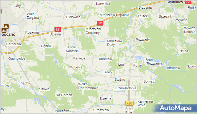 mapa Adamów gmina Opoczno, Adamów gmina Opoczno na mapie Targeo