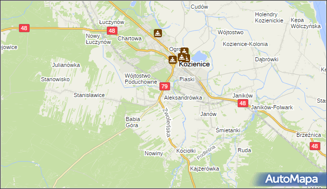 mapa Aleksandrówka gmina Kozienice, Aleksandrówka gmina Kozienice na mapie Targeo