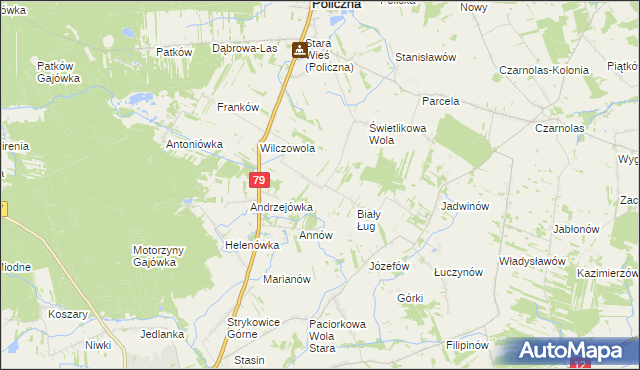 mapa Aleksandrówka gmina Policzna, Aleksandrówka gmina Policzna na mapie Targeo