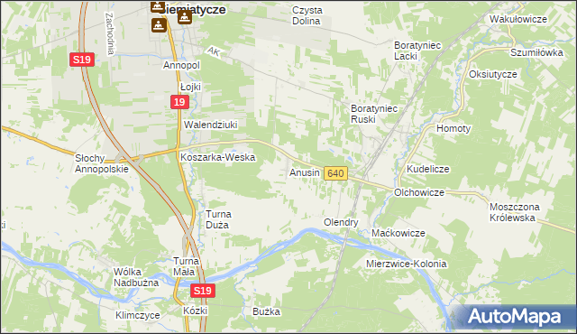 mapa Anusin gmina Siemiatycze, Anusin gmina Siemiatycze na mapie Targeo