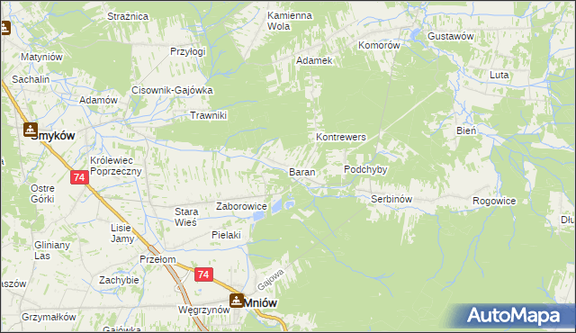 mapa Baran gmina Mniów, Baran gmina Mniów na mapie Targeo