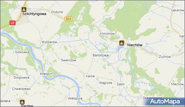 mapa Bartodzieje gmina Niechlów, Bartodzieje gmina Niechlów na mapie Targeo