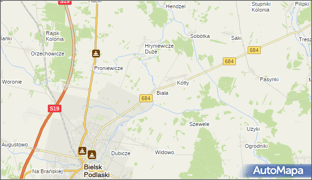 mapa Biała gmina Bielsk Podlaski, Biała gmina Bielsk Podlaski na mapie Targeo