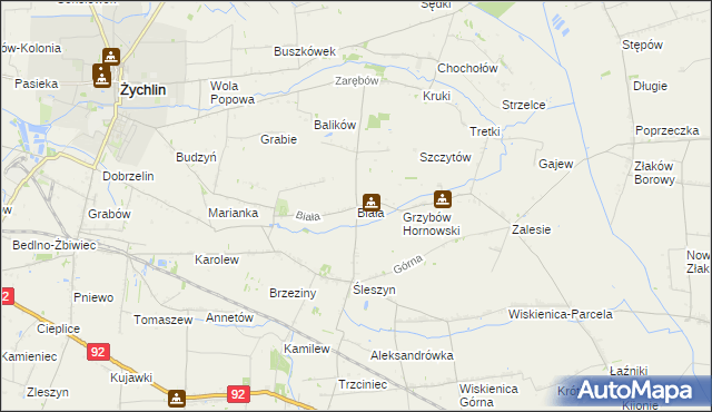 mapa Biała gmina Żychlin, Biała gmina Żychlin na mapie Targeo