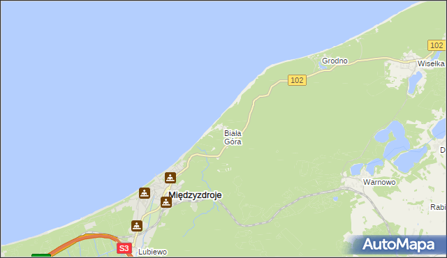 mapa Biała Góra gmina Międzyzdroje, Biała Góra gmina Międzyzdroje na mapie Targeo