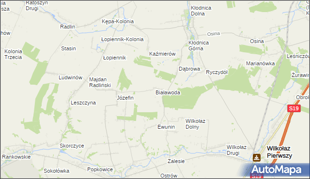mapa Białawoda gmina Borzechów, Białawoda gmina Borzechów na mapie Targeo