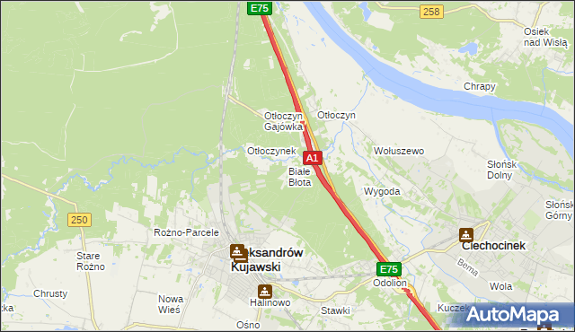 mapa Białe Błota gmina Aleksandrów Kujawski, Białe Błota gmina Aleksandrów Kujawski na mapie Targeo