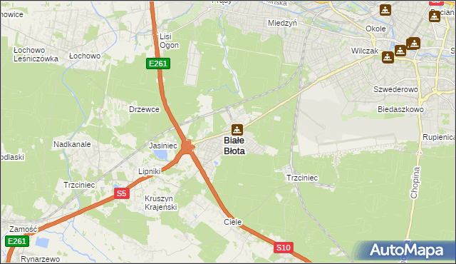mapa Białe Błota powiat bydgoski, Białe Błota powiat bydgoski na mapie Targeo