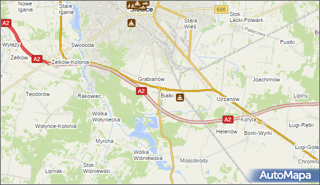 mapa Białki gmina Siedlce, Białki gmina Siedlce na mapie Targeo