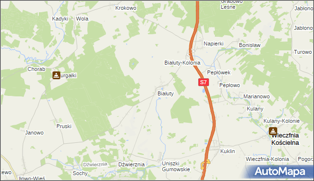mapa Białuty gmina Iłowo-Osada, Białuty gmina Iłowo-Osada na mapie Targeo