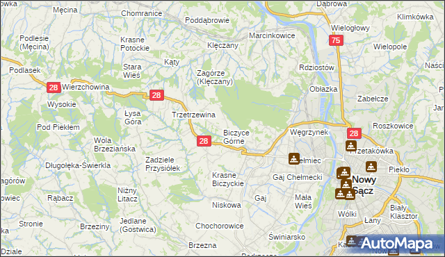 mapa Biczyce Górne, Biczyce Górne na mapie Targeo