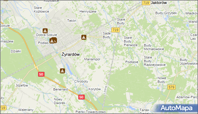 mapa Bieganów gmina Jaktorów, Bieganów gmina Jaktorów na mapie Targeo