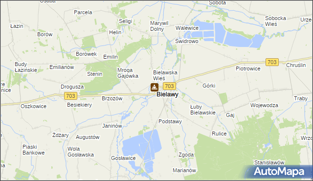 mapa Bielawy powiat łowicki, Bielawy powiat łowicki na mapie Targeo