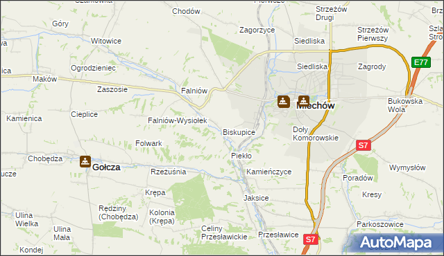 mapa Biskupice gmina Miechów, Biskupice gmina Miechów na mapie Targeo