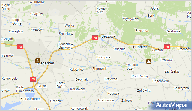mapa Biskupice gmina Pacanów, Biskupice gmina Pacanów na mapie Targeo