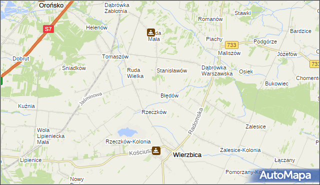 mapa Błędów gmina Wierzbica, Błędów gmina Wierzbica na mapie Targeo