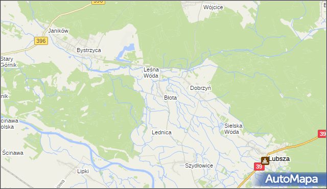 mapa Błota gmina Lubsza, Błota gmina Lubsza na mapie Targeo