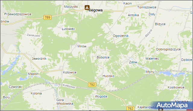 mapa Bobolice gmina Niegowa, Bobolice gmina Niegowa na mapie Targeo