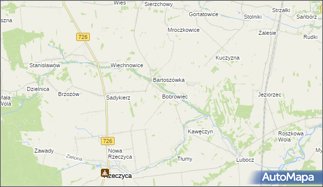 mapa Bobrowiec gmina Rzeczyca, Bobrowiec gmina Rzeczyca na mapie Targeo