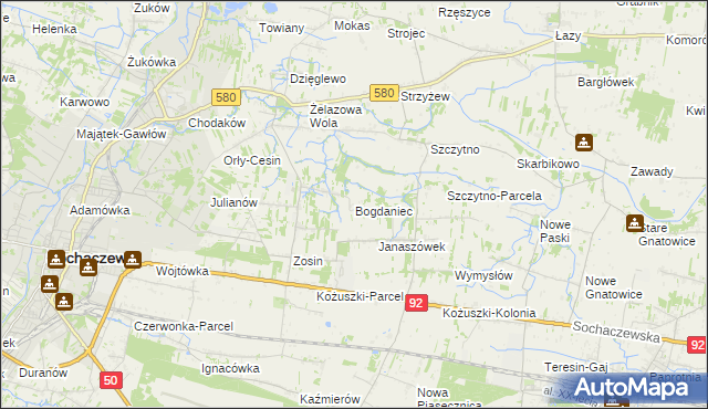 mapa Bogdaniec gmina Sochaczew, Bogdaniec gmina Sochaczew na mapie Targeo