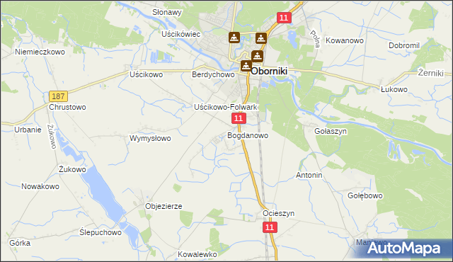 mapa Bogdanowo gmina Oborniki, Bogdanowo gmina Oborniki na mapie Targeo