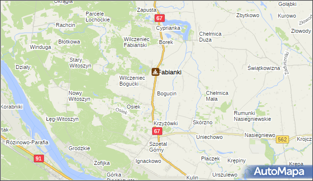 mapa Bogucin gmina Fabianki, Bogucin gmina Fabianki na mapie Targeo