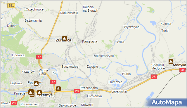 mapa Bolestraszyce, Bolestraszyce na mapie Targeo