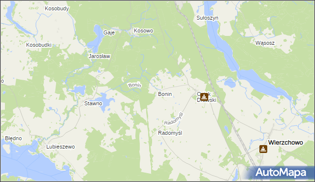 mapa Bonin gmina Wierzchowo, Bonin gmina Wierzchowo na mapie Targeo