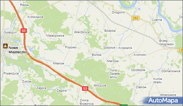 mapa Bonów gmina Bytom Odrzański, Bonów gmina Bytom Odrzański na mapie Targeo