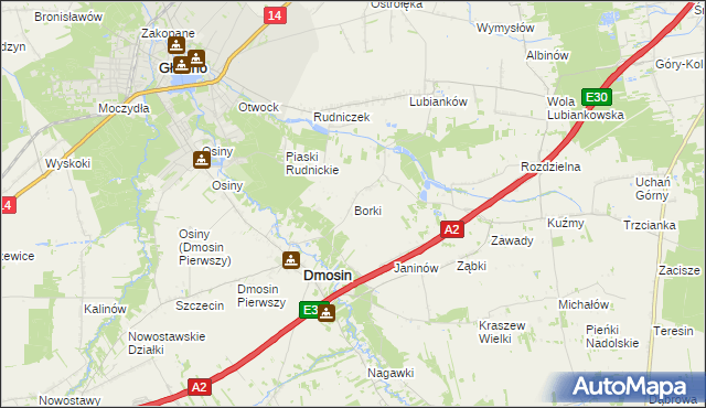 mapa Borki gmina Dmosin, Borki gmina Dmosin na mapie Targeo