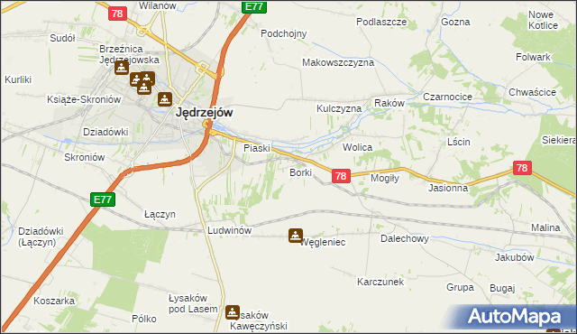 mapa Borki gmina Jędrzejów, Borki gmina Jędrzejów na mapie Targeo