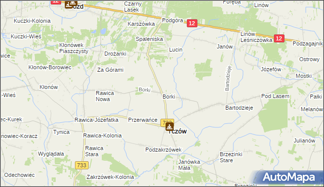 mapa Borki gmina Tczów, Borki gmina Tczów na mapie Targeo
