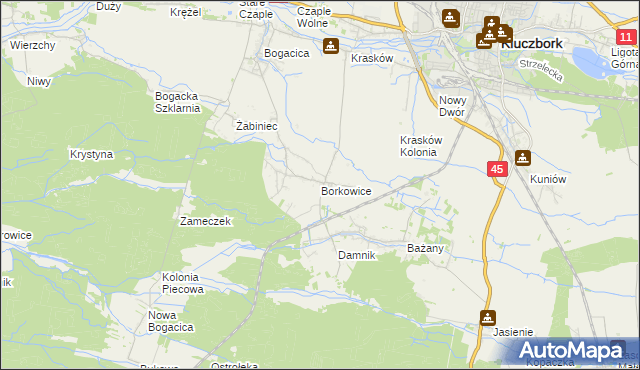 mapa Borkowice gmina Kluczbork, Borkowice gmina Kluczbork na mapie Targeo