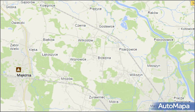 mapa Brzezina gmina Miękinia, Brzezina gmina Miękinia na mapie Targeo