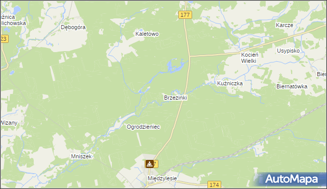mapa Brzezinki gmina Wieleń, Brzezinki gmina Wieleń na mapie Targeo