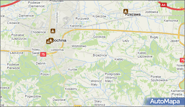 mapa Brzeźnica gmina Bochnia, Brzeźnica gmina Bochnia na mapie Targeo