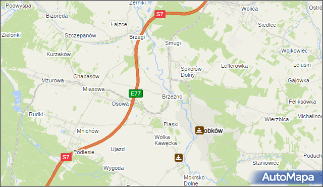 mapa Brzeźno gmina Sobków, Brzeźno gmina Sobków na mapie Targeo