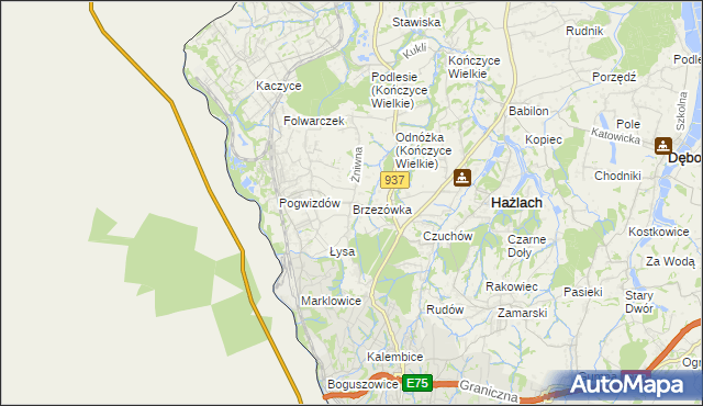 mapa Brzezówka gmina Hażlach, Brzezówka gmina Hażlach na mapie Targeo