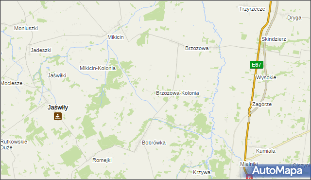 mapa Brzozowa-Kolonia, Brzozowa-Kolonia na mapie Targeo