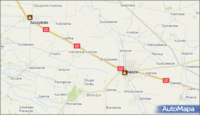 mapa Brzozowiec gmina Błaszki, Brzozowiec gmina Błaszki na mapie Targeo
