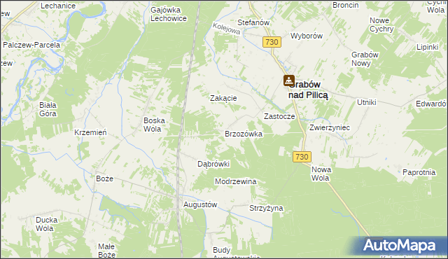 mapa Brzozówka gmina Grabów nad Pilicą, Brzozówka gmina Grabów nad Pilicą na mapie Targeo