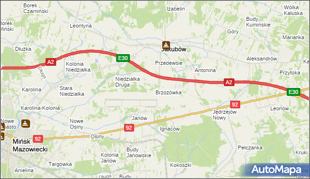 mapa Brzozówka gmina Jakubów, Brzozówka gmina Jakubów na mapie Targeo