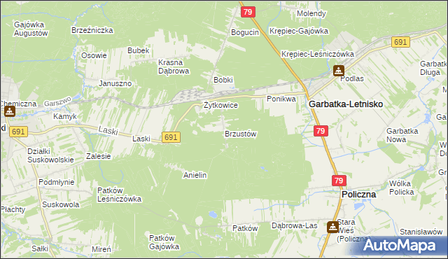 mapa Brzustów gmina Garbatka-Letnisko, Brzustów gmina Garbatka-Letnisko na mapie Targeo