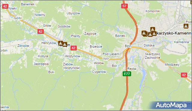 mapa Bugaj gmina Bliżyn, Bugaj gmina Bliżyn na mapie Targeo