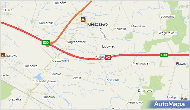mapa Bugaj gmina Kleszczewo, Bugaj gmina Kleszczewo na mapie Targeo