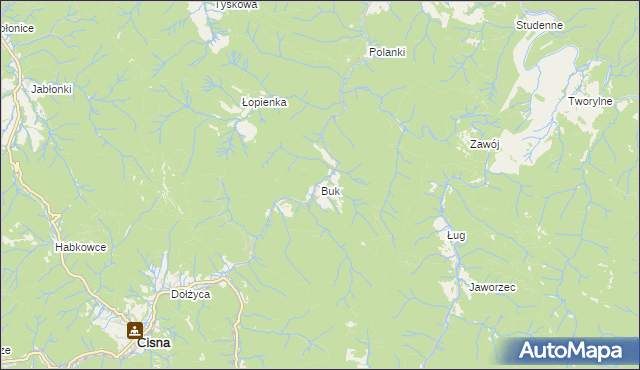 mapa Buk gmina Cisna, Buk gmina Cisna na mapie Targeo