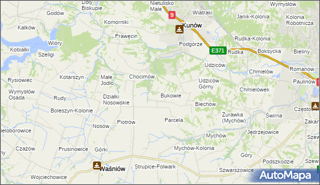 mapa Bukowie gmina Kunów, Bukowie gmina Kunów na mapie Targeo